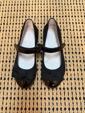Girls Black shoes 33 Mary Jane Dress Flats with Bow Accent